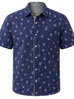 Free Planet Boys Hawaiian shirt size 10. navy/white button down. 100% cotton